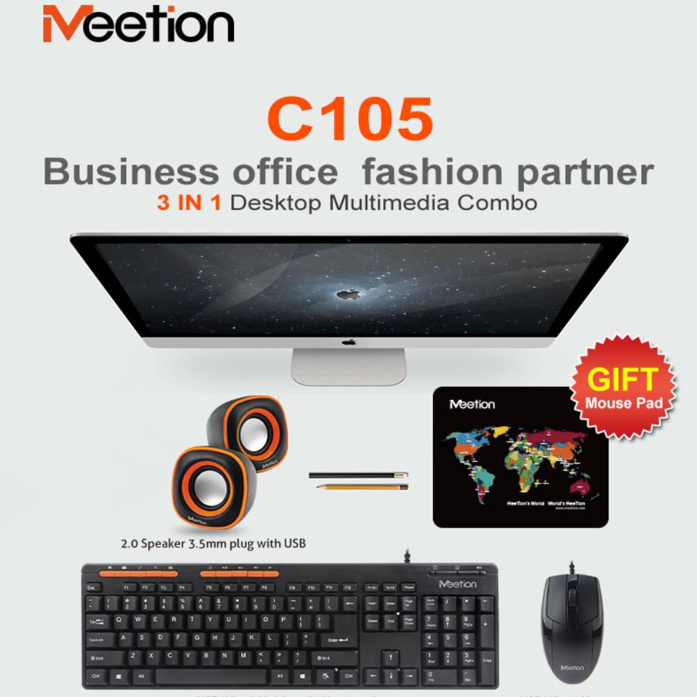 Комплект (клавиатура, мышь, колонки, коврик) Meetion C105